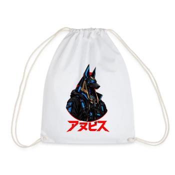 Cyberpunk Anubis Japanische rote Sonne Streetwear - Turnbeutel - Weiß - Vorne