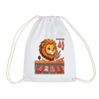 Löwe in der Fleischerei Metzger Chibi Design - Turnbeutel - Weiß - Vorne