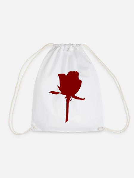 Rote Rosen-Silhouette auf Stiel - Turnbeutel - Weiß