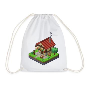 Taverne als 3D Pixel Art mit Bierkrug Schild - Turnbeutel - Weiß - Vorne