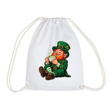 Leprechaun mit Matcha Latte – Irischer Glückszaube - Turnbeutel - Weiß - Vorne