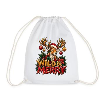 Wild and Merry Rentier Weihnachten Low Poly Shirt - Turnbeutel - Weiß - Vorne