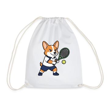 Süßes Kawaii Corgi Tennisspieler-Welpenhemd - Turnbeutel - Weiß - Vorne