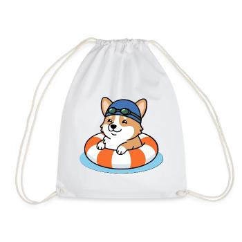 Süßes Kawaii Corgi Schwimm-Sommerstrandshirt - Turnbeutel - Weiß - Vorne
