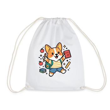 Niedliches Kawaii-Corgi-Hundehemd zurück zur Schule - Turnbeutel - Weiß - Vorne
