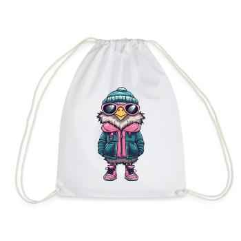Eule mit Winterjacke und Sonnenbrille - Turnbeutel - Weiß - Vorne