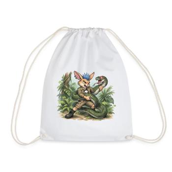 Bunny Punk Junglejäger Hase mit Dämonschlange - Turnbeutel - Weiß - Vorne