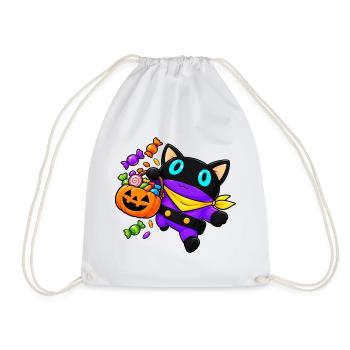 Halloween-Katze mit JackoLantern-Korb - Turnbeutel - Weiß - Vorne