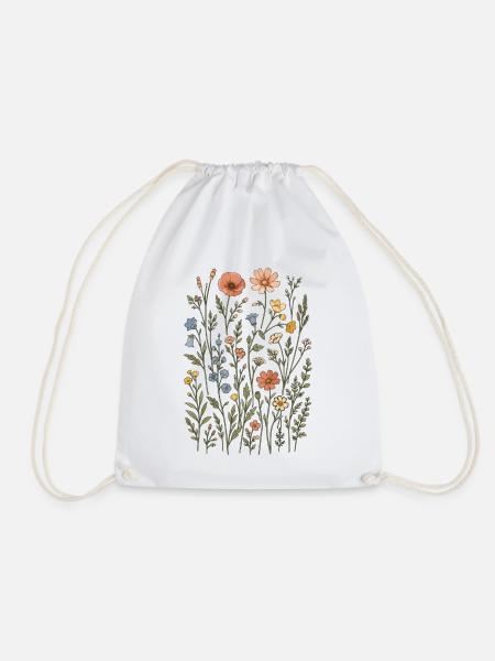 Wildblumen – eine botanische Wiese im Vintage-Stil - Turnbeutel - Weiß