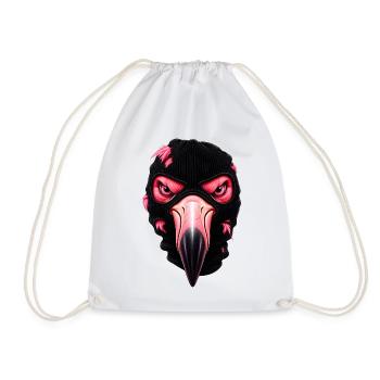 Flamingo mit Sturmhaube – Frecher Streetstyle - Turnbeutel - Weiß - Vorne