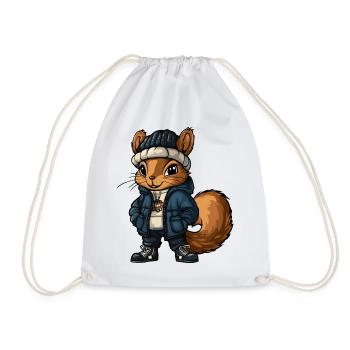 Eichhörnchen mit Winterjacke und Mütze - Turnbeutel - Weiß - Vorne