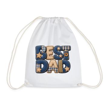 Best Dad – Papa Geschenk im 3D Patchwork Jeans - Turnbeutel - Weiß - Vorne