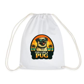 Mops mit Sonnenbrille und Palmen im Retrolook - Turnbeutel - Weiß - Vorne