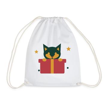 Neugierige Katze im Weihnachtsgeschenk - Turnbeutel - Weiß - Vorne