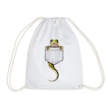 Grüner Gecko in einer falschen Trompe-l'oeil-Tasche - Turnbeutel - Weiß - Vorne