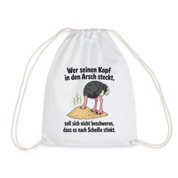 Kopf in Sand steck‘ - Spruch - Turnbeutel - Weiß - Vorne