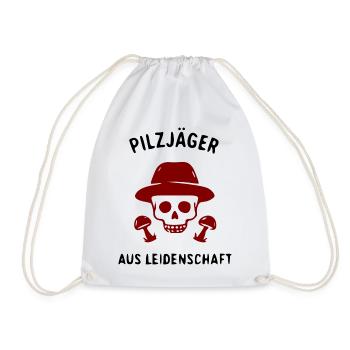 Totenkopf mit Hut und Pilzlogo - Turnbeutel - Weiß - Vorne