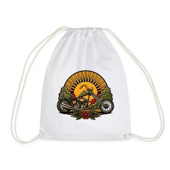 Chopper Motorrad Sonne Retro Tattoo Biker Shirt - Turnbeutel - Weiß - Vorne