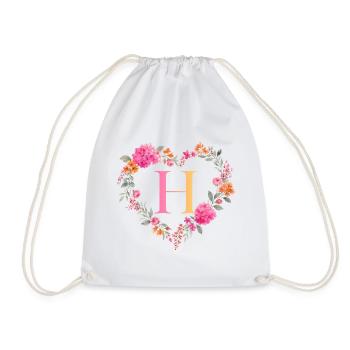 H Monogramm Blumen Herz personalisierbar - Turnbeutel - Weiß - Vorne