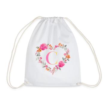 C Monogramm Blumen Herz personalisierbar - Turnbeutel - Weiß - Vorne