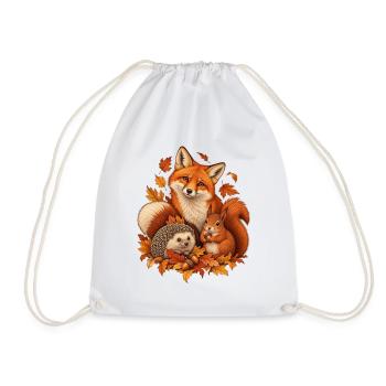 Herbst Waldtiere mit Fuchs Igel und Eichhörnchen - Turnbeutel - Weiß - Vorne
