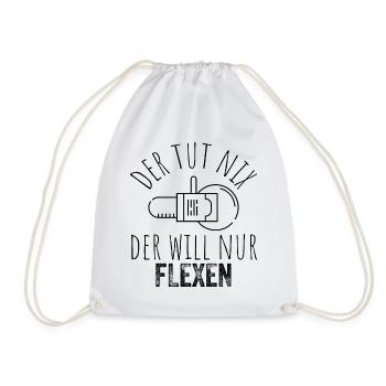 Der tut nix, der will nur flexen – Schwarz - Turnbeutel - Weiß - Vorne