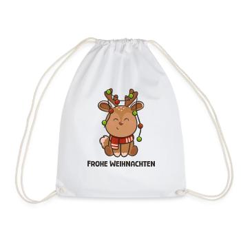 Rentier mit Lichterkette und Schal für Weihnachten - Turnbeutel - Weiß - Vorne