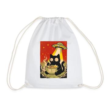 Schwarze Katze Ramen UFO Retro - Turnbeutel - Weiß - Vorne