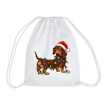 Lustiger Weihnachtsdackel mit bunter Lichterkette - Turnbeutel - Weiß - Vorne