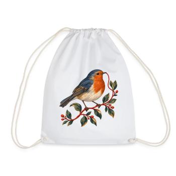 Rotkehlchen mit rotem Faden — Gartenvogel - Turnbeutel - Weiß - Vorne