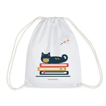 Katze schläft auf Büchern – gemütliche Lesepause - Turnbeutel - Weiß - Vorne