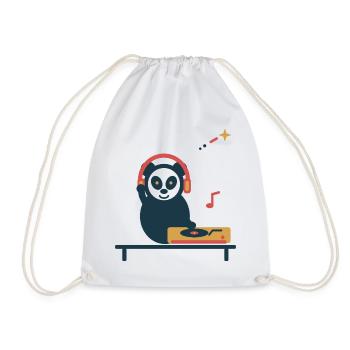 Panda am Plattenspieler – gemütliche Vinylpause - Turnbeutel - Weiß - Vorne