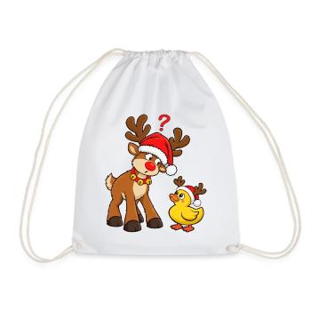 Rentier mit Ente Weihnachtsente Badeente - Turnbeutel - Weiß - Vorne