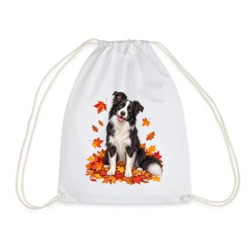 Herbstlicher Border Collie mit Blättern - Turnbeutel - Weiß - Vorne