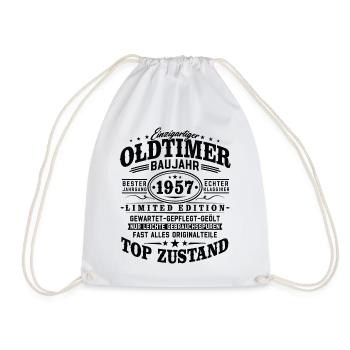 Oldtimer Baujahr 1957 Jahrgang Geburtstag Geschenk - Turnbeutel - Weiß - Vorne