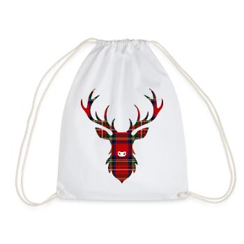 Tartan-Karo-Hirschkopf-Silhouette - Turnbeutel - Weiß - Vorne