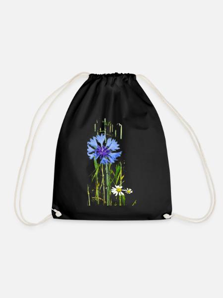 Kornblumen und Gänseblümchen Muster - Turnbeutel - Schwarz