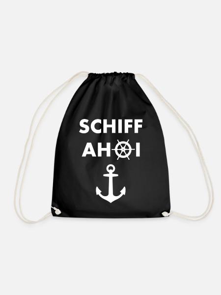 Schiff Ahoi Nautik Logo - Turnbeutel - Schwarz