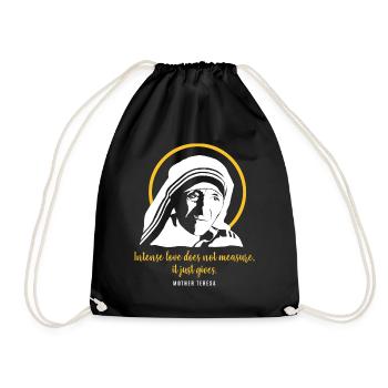 Heilige Mutter Teresa mit Heiligenschein - Spruch - Turnbeutel - Schwarz - Vorne