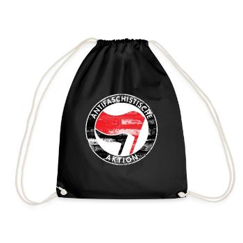 Antifa Logo, Gegen Rechts, Demo, Protest, Punk - Turnbeutel - Schwarz - Vorne