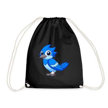 Blue Jay Niedliche Maskottchen Zeichentrickfigur Kawaii - Turnbeutel - Schwarz - Vorne