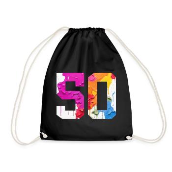 FARBIG NUMMER 50 BUNT 50. GEBURTSTAG - Turnbeutel - Schwarz - Vorne