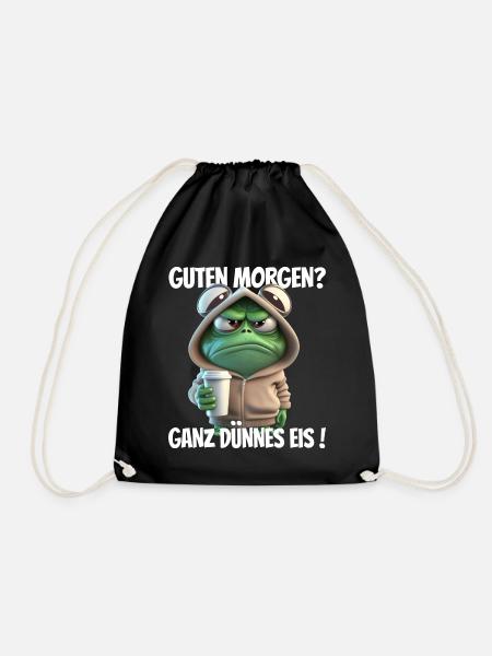 Morgenfrosch im Hoodie mit Kaffee - Turnbeutel - Schwarz