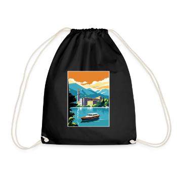 Comer See Italien Dekoration Vintage Reiseposter - Turnbeutel - Schwarz - Vorne