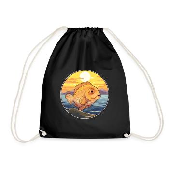 Flunder Fisch Buntes Aquarell Cartoon Kawaii - Turnbeutel - Schwarz - Vorne