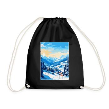 Saalbach Austria Vintage Travel Poster Souvenir - Drawstring Bag - black - Front