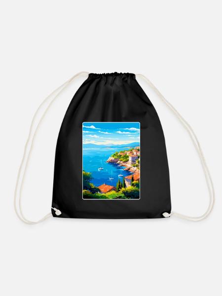 Côte d Azur Frankreich Vintage Reiseplakat Souvenir - Turnbeutel - Schwarz