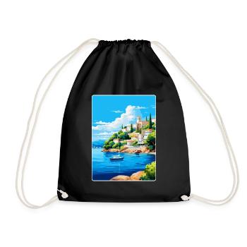 Porto Heli Grèce Affiche de voyage vintage souvenir - Sac de sport léger - noir - Devant