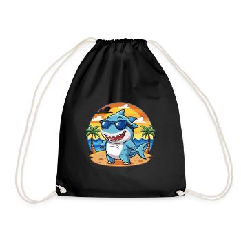Shark Funny Cartoon Summer Beach Sunglasses - Drawstring Bag - black - Front