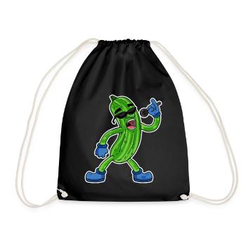 Gurke singt lustige Illustration Gemüse Geschenk - Turnbeutel - Schwarz - Vorne